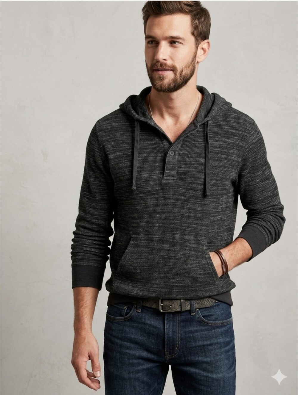Banana Republic Factory Men's Long Sleeve Knit Henley Gray Pullover Henley